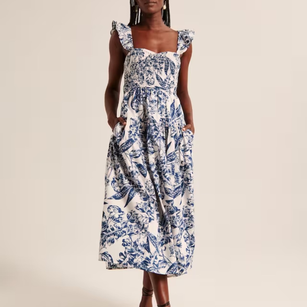 Abercrombie | Ruffle Strap Smocked Midi Dress